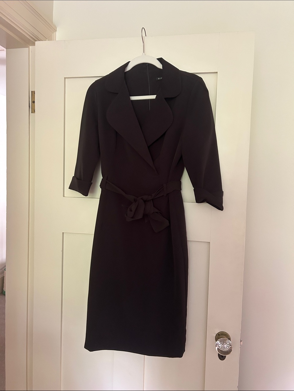 Black Halo Black Wrap-Style Midi Dress with Tie Belt